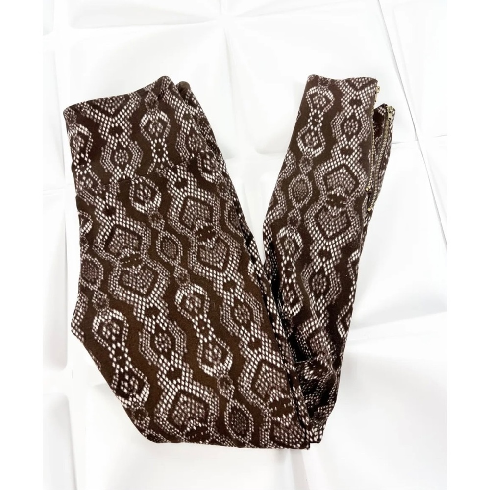 Lysse Sz S Brown Reptile Snakeskin Print Leggings Ankle Zip Ponte Tummy Womens